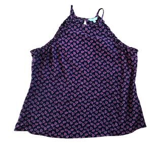 Candie’s Y2K Style Purple Floral Ruffle High Neck Tank Top Large